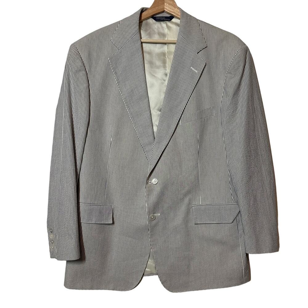 Vintage Polo Ralph Lauren Seersucker Sport Coat Blazer Blue White Stripe 38R USA